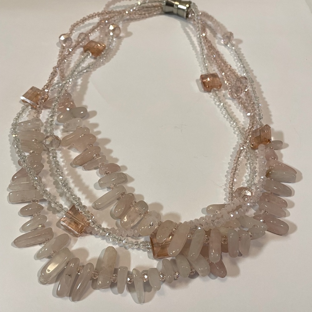 Light pink stone and crystal necklace